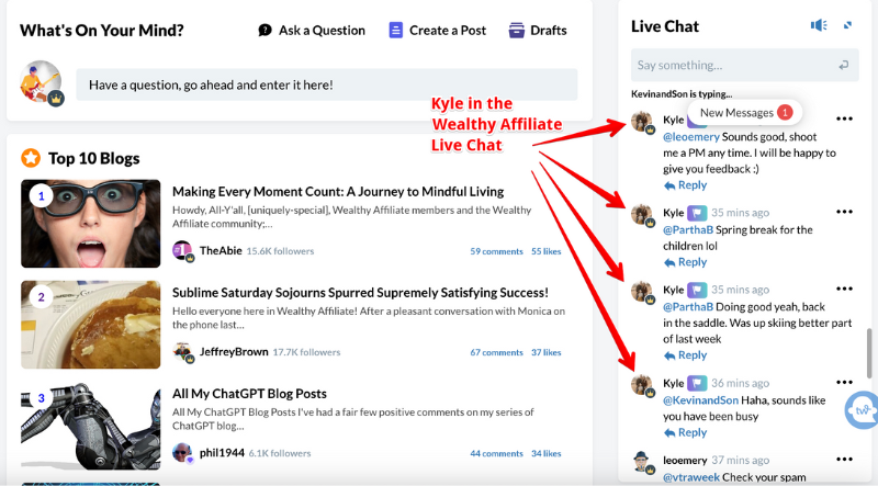 Wealthy Affiliate - Kyle in the Live Chat