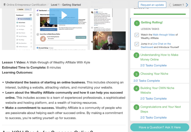 Wealthy Affiliate Review - Level One Training