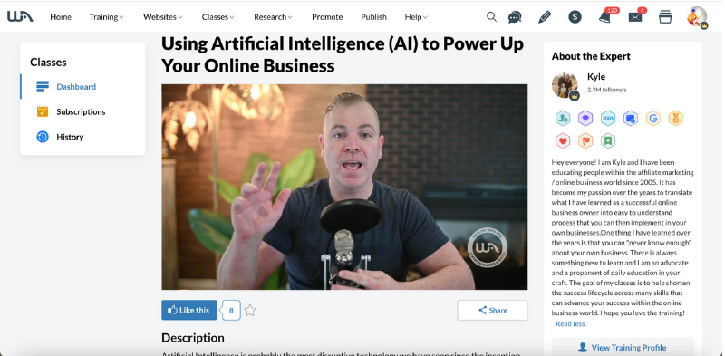 Wealthy Affiliate - Expert class on Using AI for Online Business